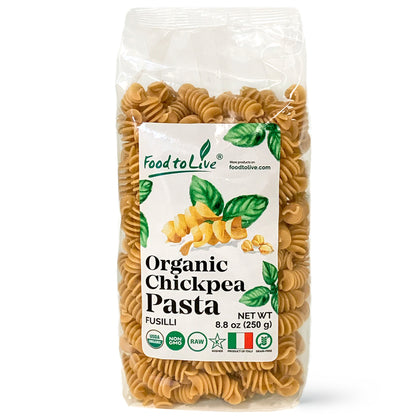 Organic Chickpea Fusilli Pasta, 8.8 oz – Non-GMO, Single Ingredient. No Additives. No Major Allergens. Good Source of Plant Based Protein and Fiber. Kosher. Vegan. Low Glycemic Index. Made in Italy