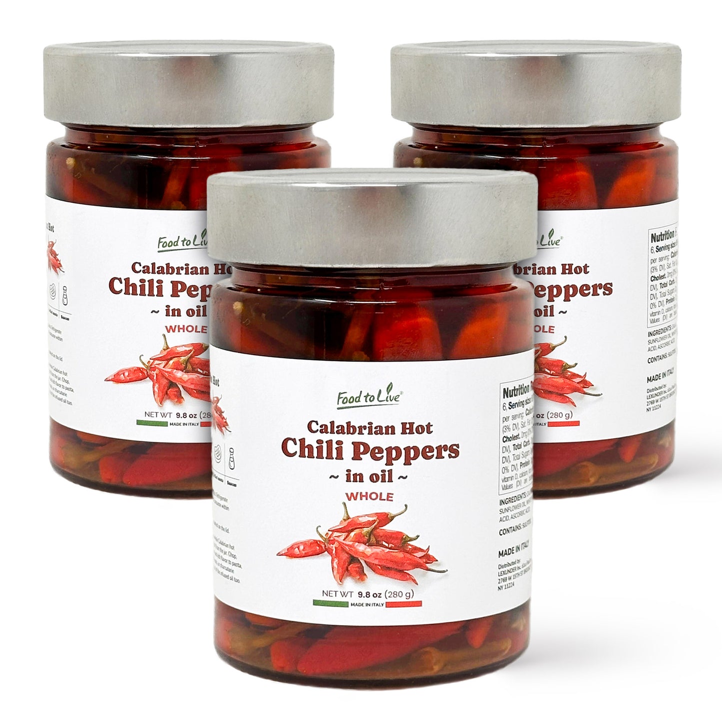 Whole Long Calabrian Hot Chili Peppers in Oil, 280 g - Spicy and Savory