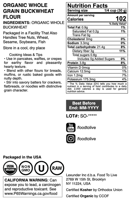Organic Whole Grain Buckwheat Flour - by Food To Live