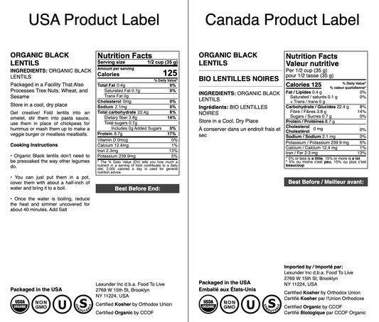 Organic Black Lentils - by Food To Live