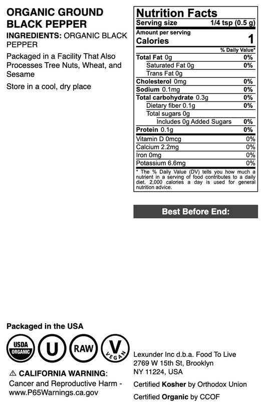 Organic Ground Black Pepper - by Food to Live