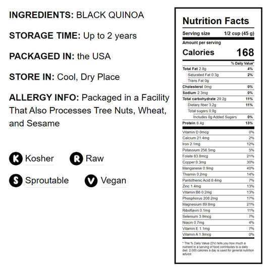 Black Quinoa – Whole Grain, Raw, Vegan, Sirtfood, Bulk. Easy to Cook. Good Source of Fiber, Plant-Based Protein. Perfect for Salads, Soups, Stews. Great Alternative to Rice