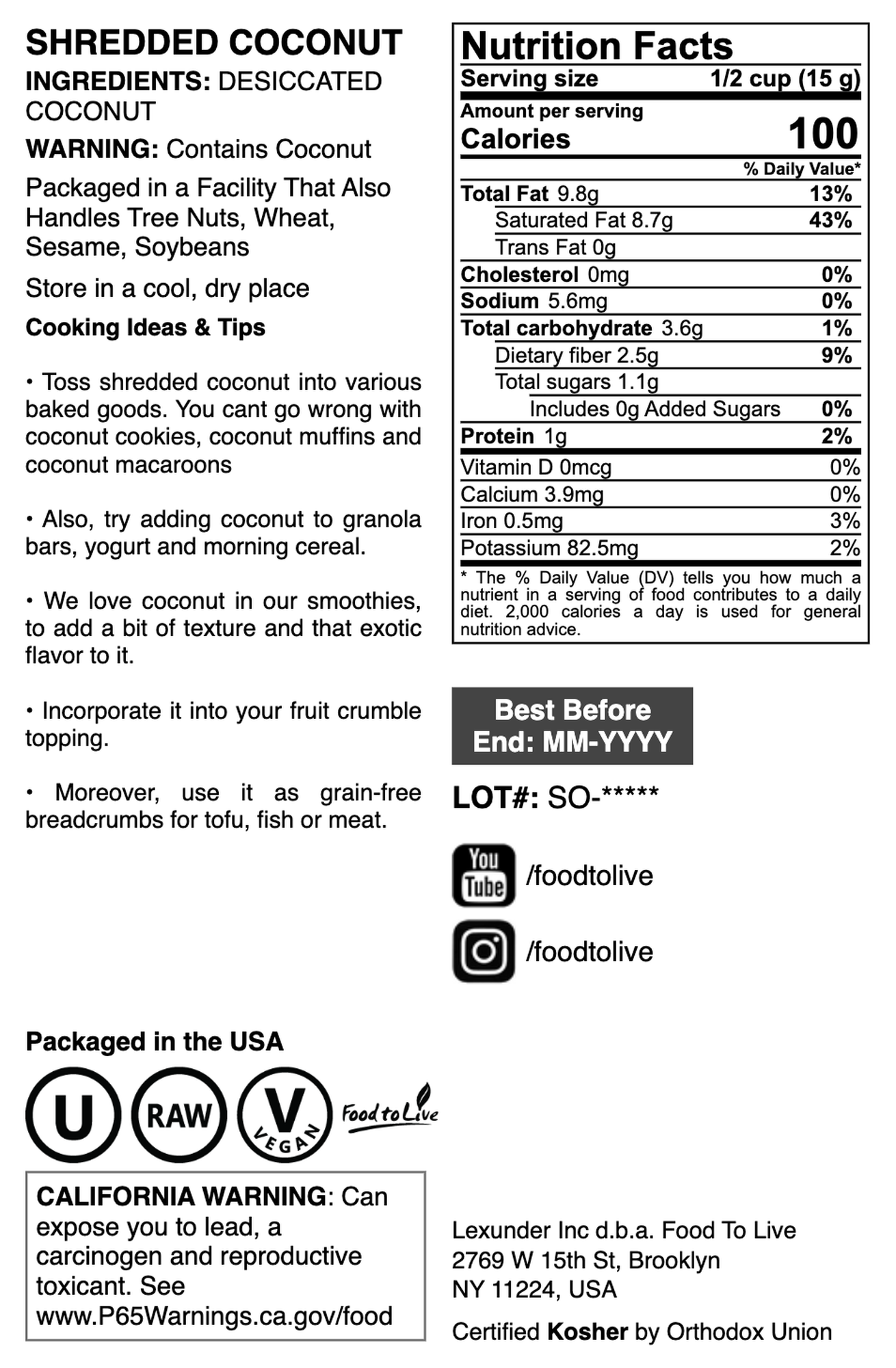 Desiccated Coconut - by Food To Live