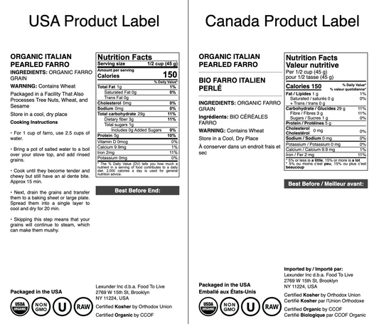 Organic Italian Pearled Farro - Non-GMO, Kosher, Vegan, Grain in Bulk, Good Source of Fiber - by Food to Live