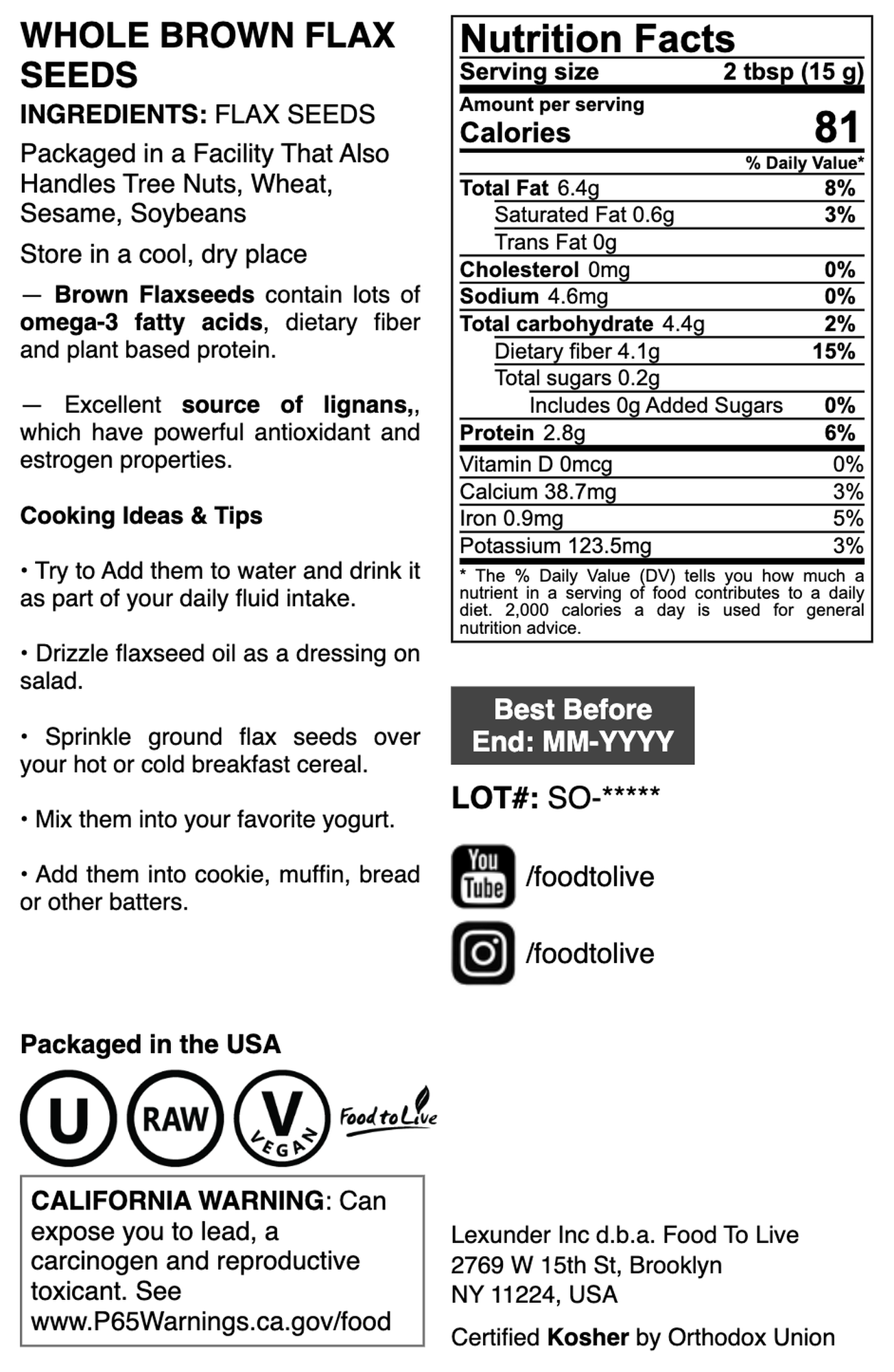 Brown Flaxseed - by Food To Live