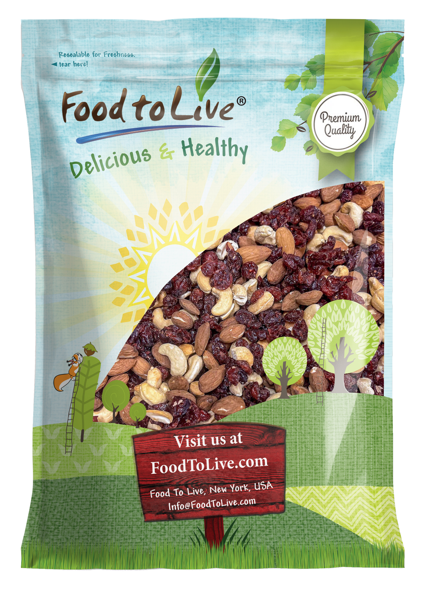 Almond Cashew and Cranberry Snack Mix - Kosher, Vegan, Bulk - by Food to Live