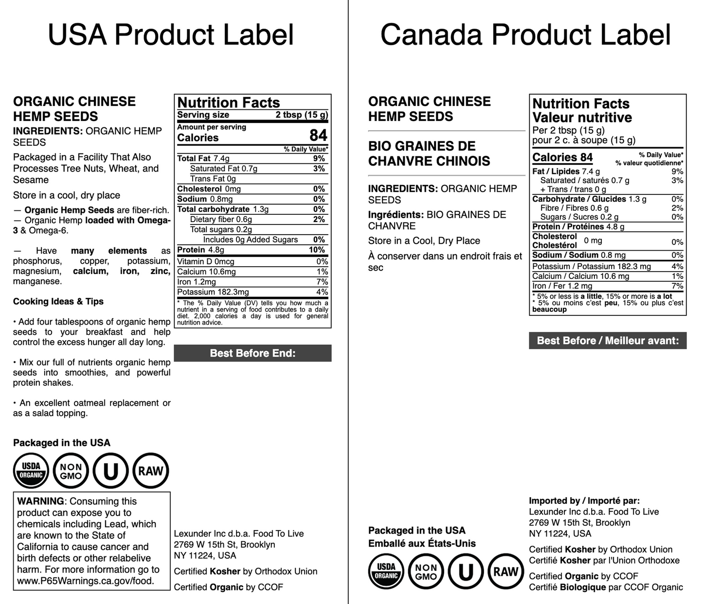 Organic Hemp Seeds - by Food To Live