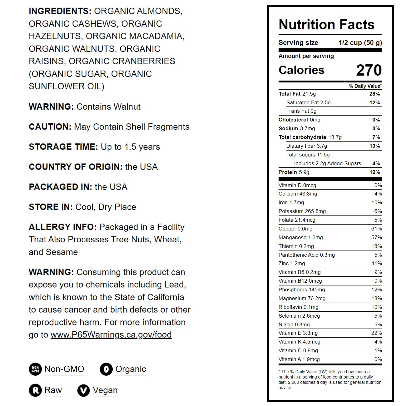 The Magnificent Seven Mix — Almonds, Cashews, Hazelnuts, Macadamias, Walnuts, Cranberries, Raisins. Non-GMO, Vegan, Bulk - by Food to Live