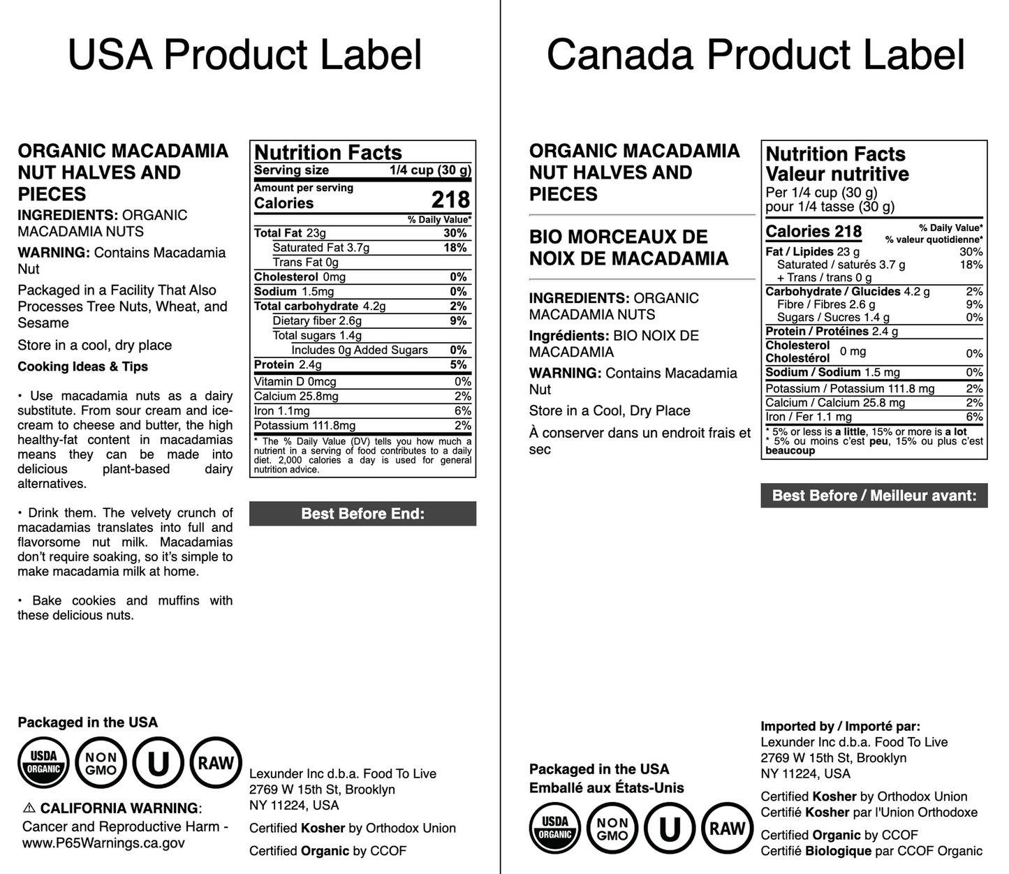 Organic Macadamia Nut Halves and Pieces - by Food To Live