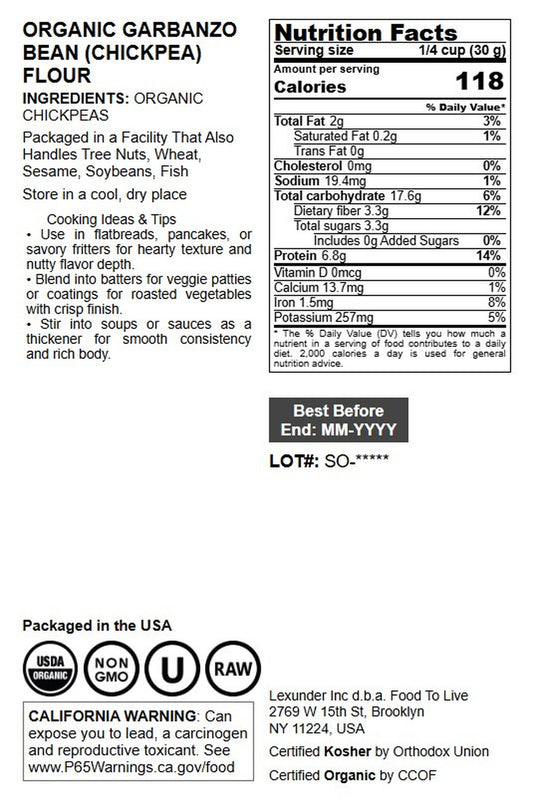 Organic Garbanzo Bean (Chickpea) Flour - by Food To Live