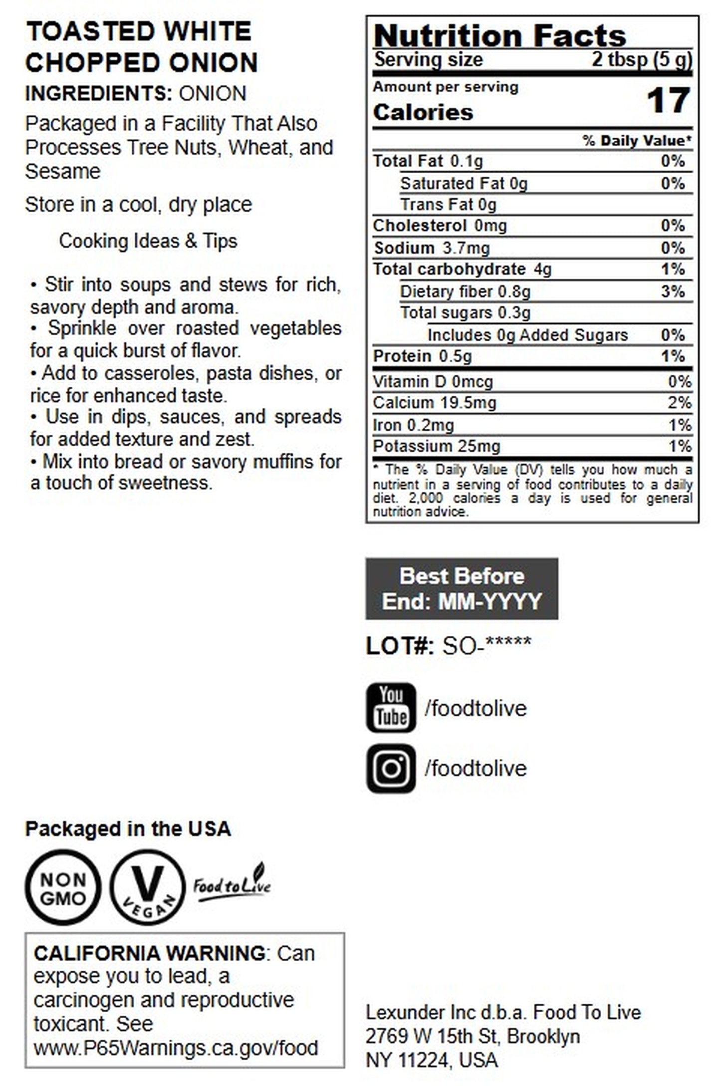 Toasted White Chopped Onion - by Food to Live