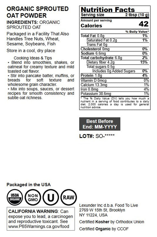 Organic Sprouted Oat Powder - by Food To Live
