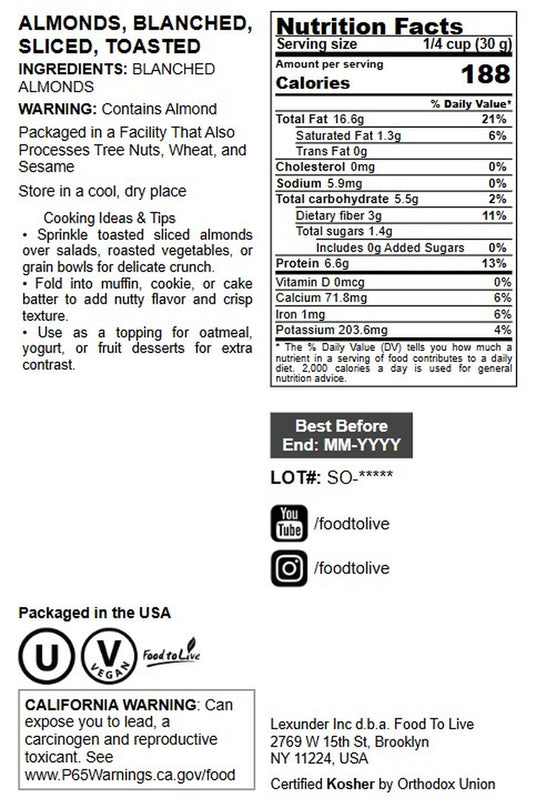 Dry Roasted Blanched Sliced Almonds - by Food to Live