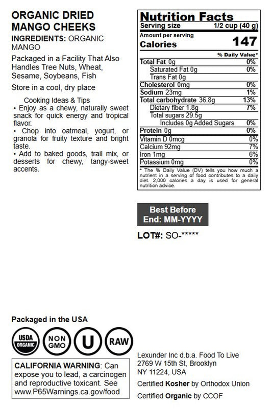 Organic Dried Mango Cheeks - by Food To Live