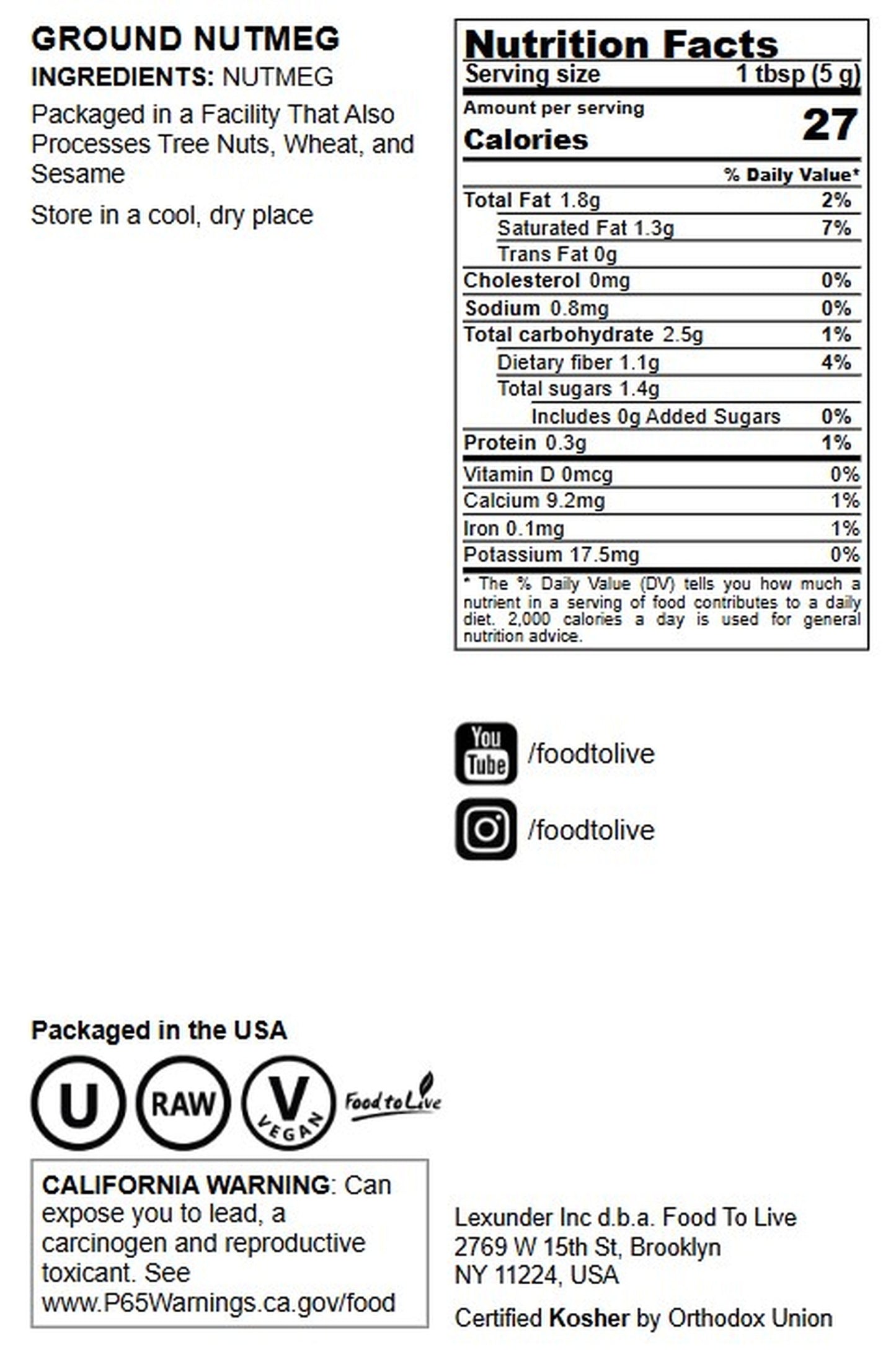 Ground Nutmeg - by Food to Live