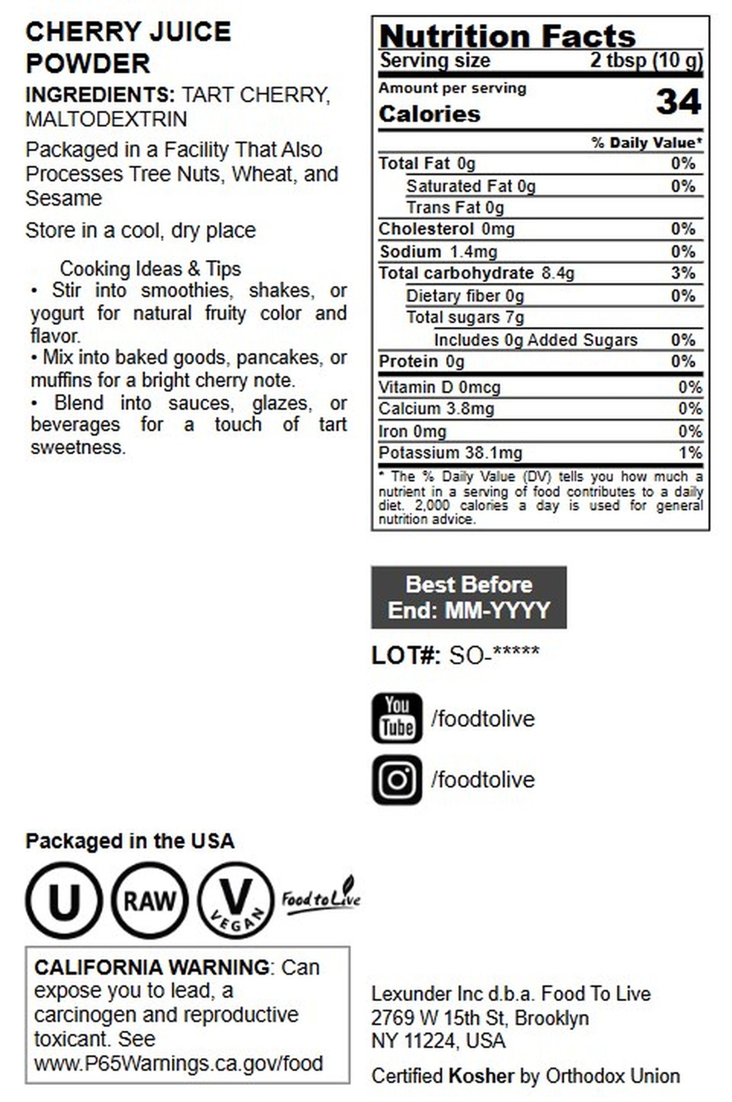 Cherry Juice Powder - by Food to Live