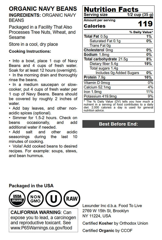 Organic Navy Beans - by Food To Live