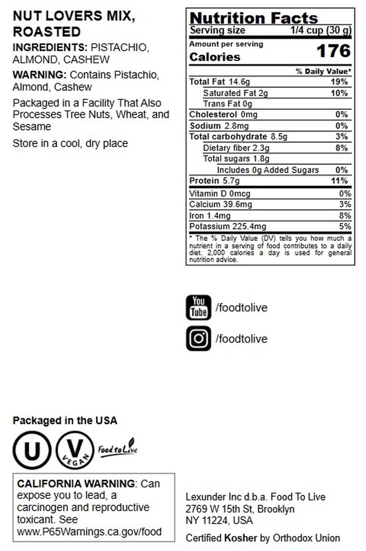 Organic Nut Lovers Mix, Roasted - by Food to Live