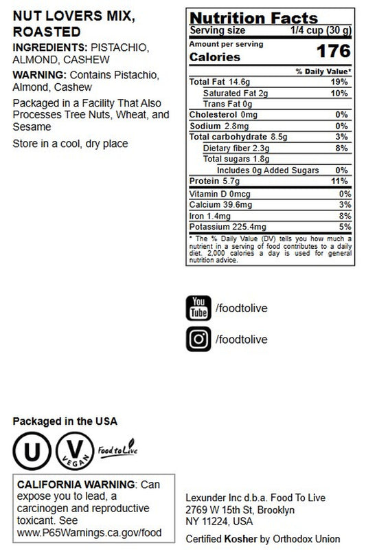 Organic Nut Lovers Mix, Roasted - by Food to Live
