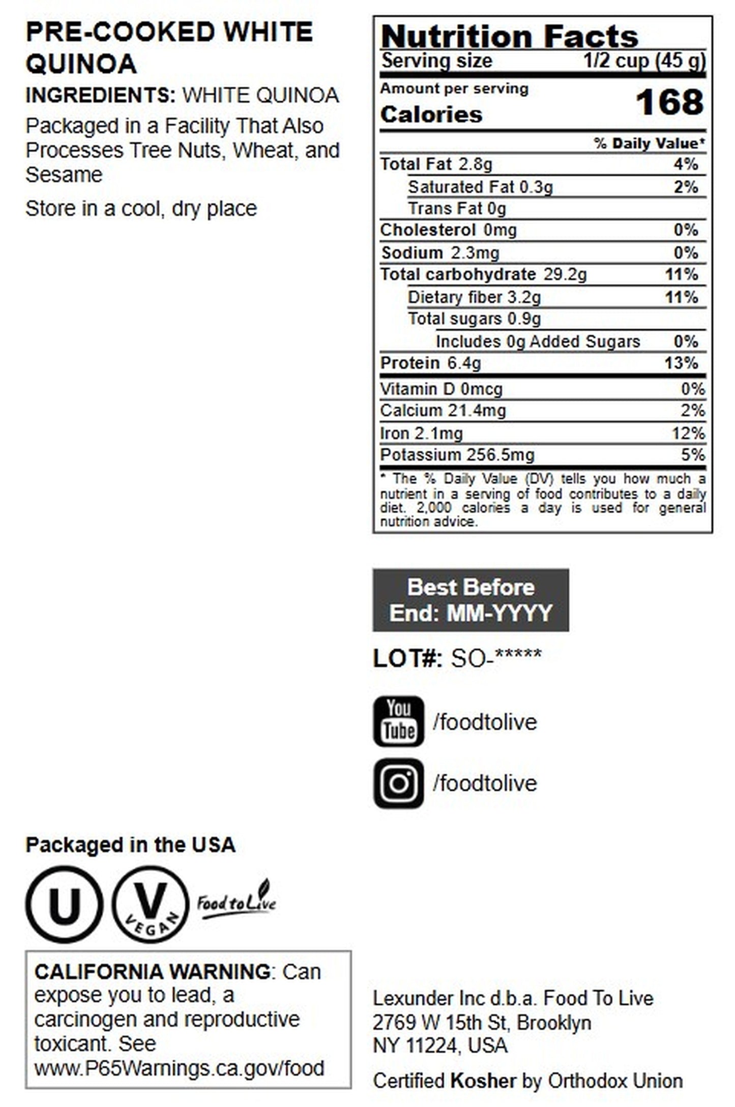 Pre-Cooked White Quinoa - by Food To Live