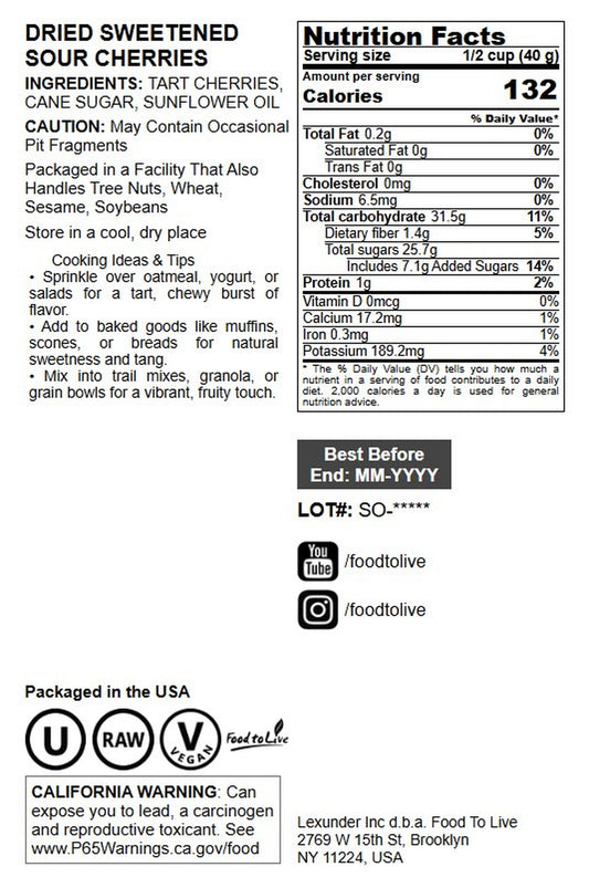 Dried Sour Cherries - by Food To Live