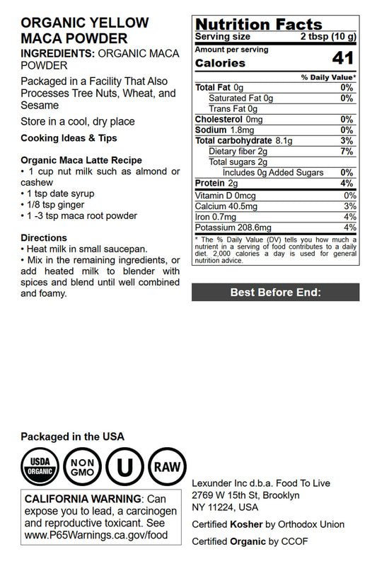 Organic Yellow Maca Powder - by Food to Live