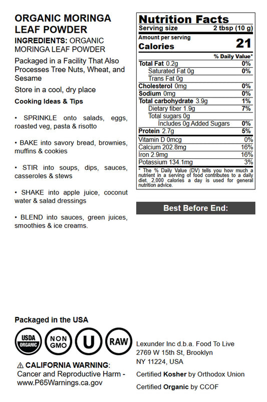 Organic Moringa Powder - by Food To Live