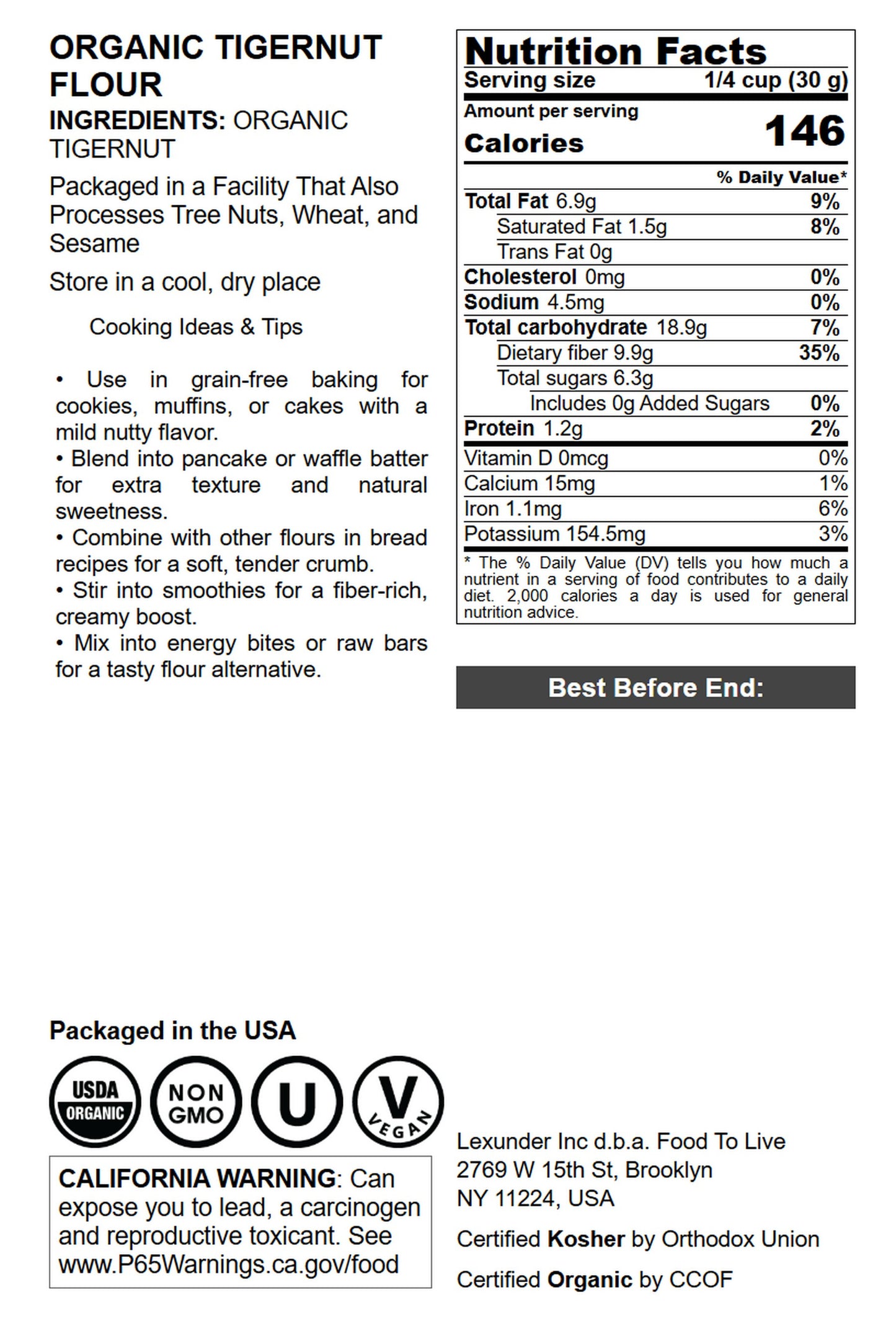 Organic Tigernut Flour - by Food to Live