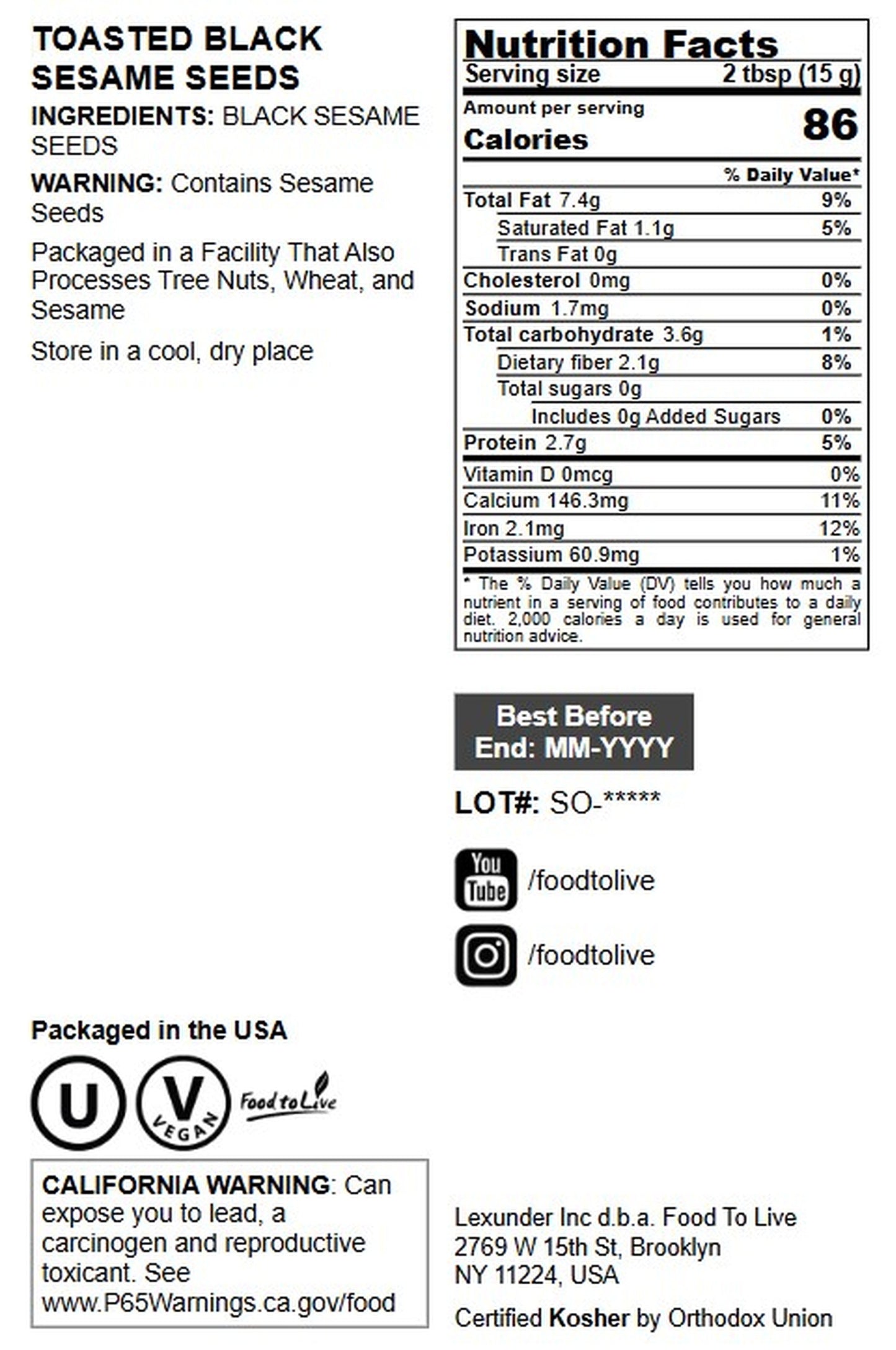 Dry Roasted Black Sesame Seeds - by Food to Live