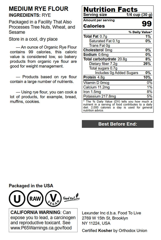 Medium Rye Flour - by Food To Live