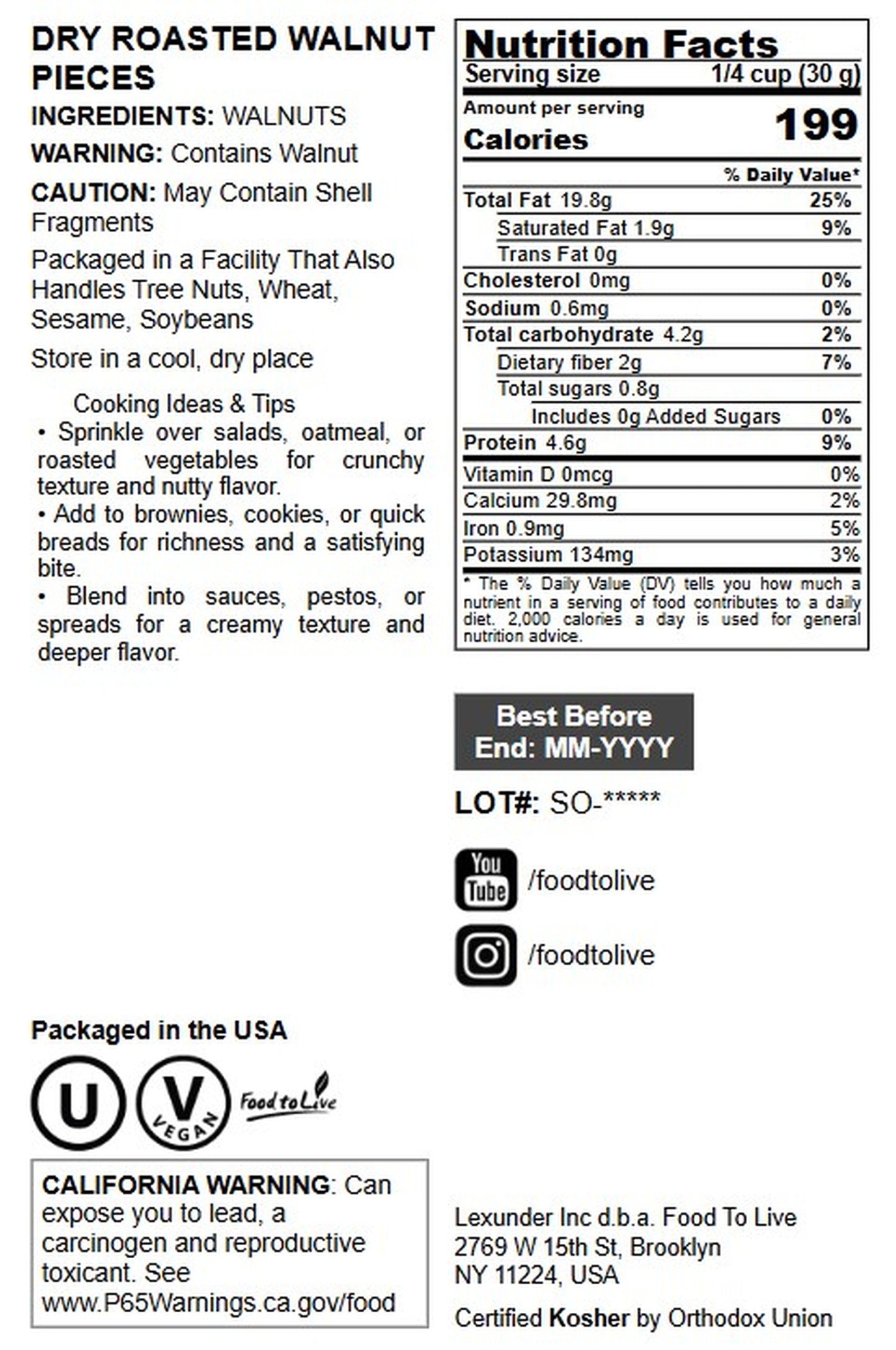 Dry Roasted Walnuts - by Food To Live