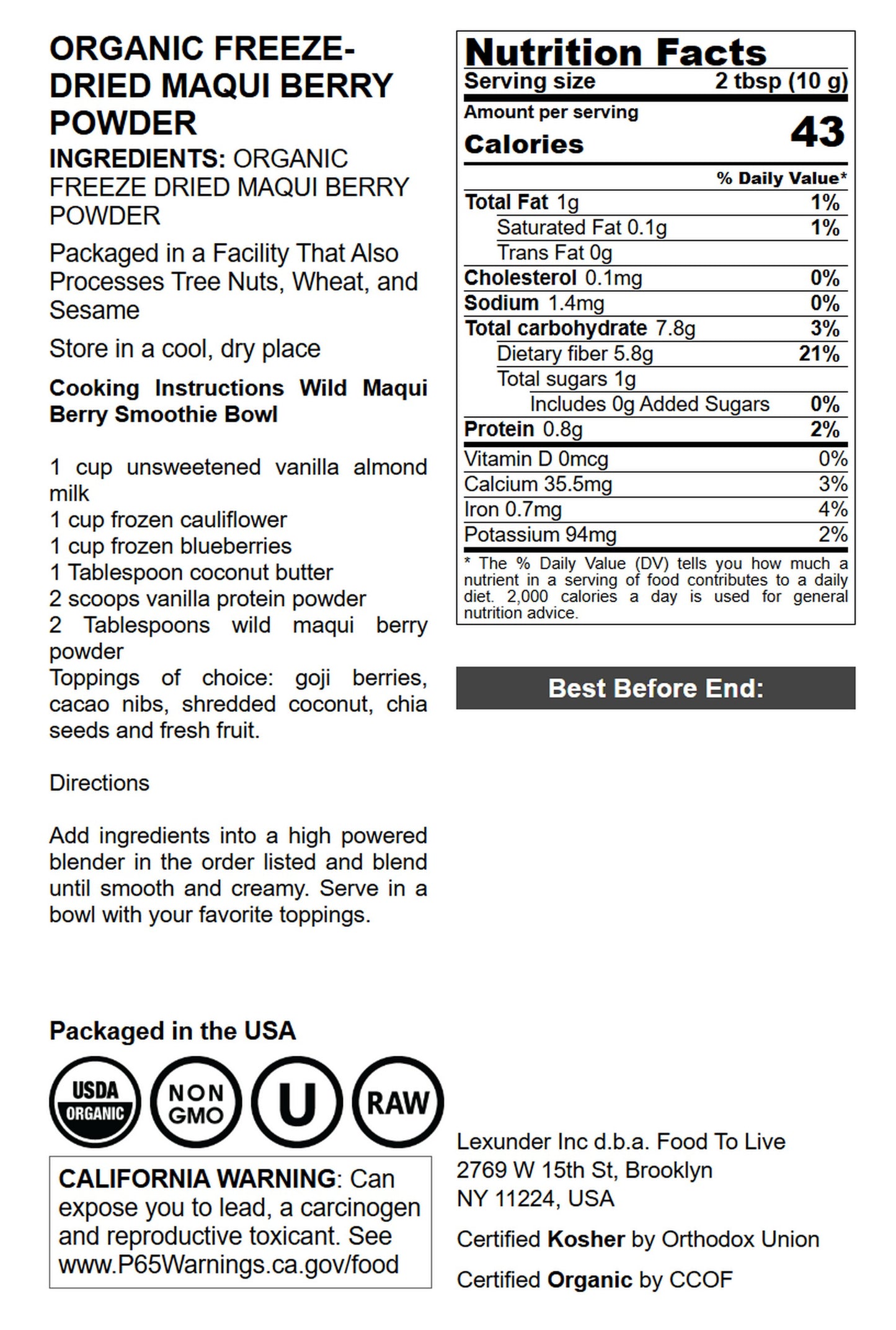 Organic Maqui Berry Powder - by Food To Live