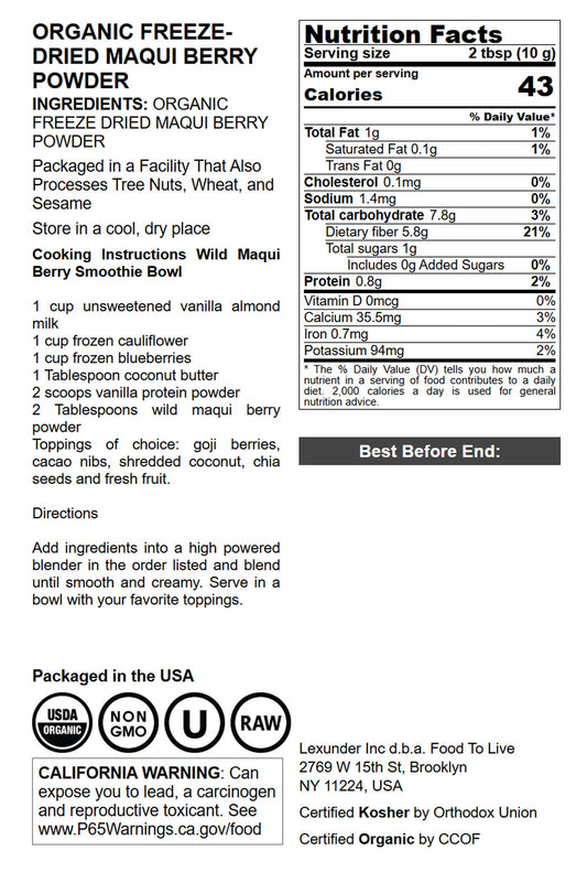 Organic Maqui Berry Powder - by Food To Live
