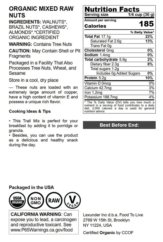 Organic Mixed Raw Nuts - by Food To Live