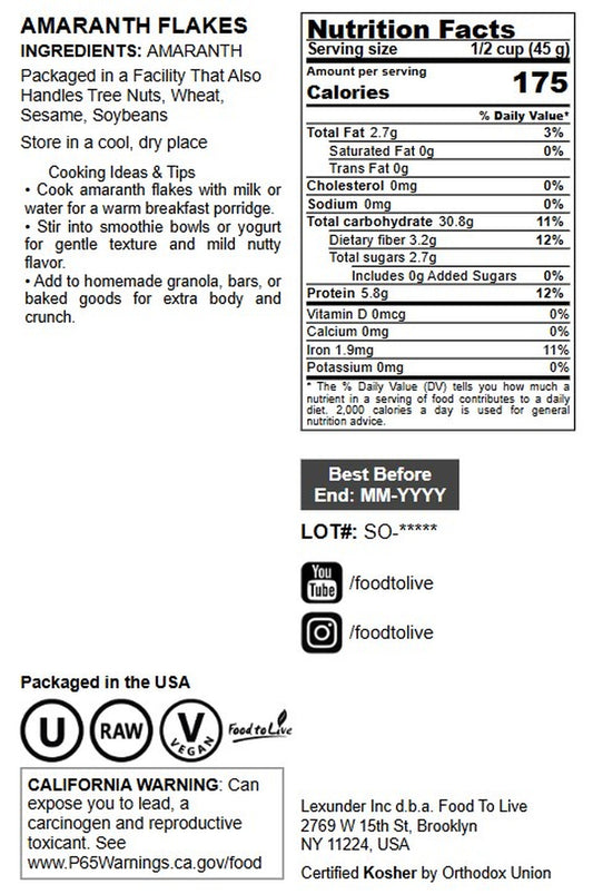 Amaranth Flakes - by Food To Live