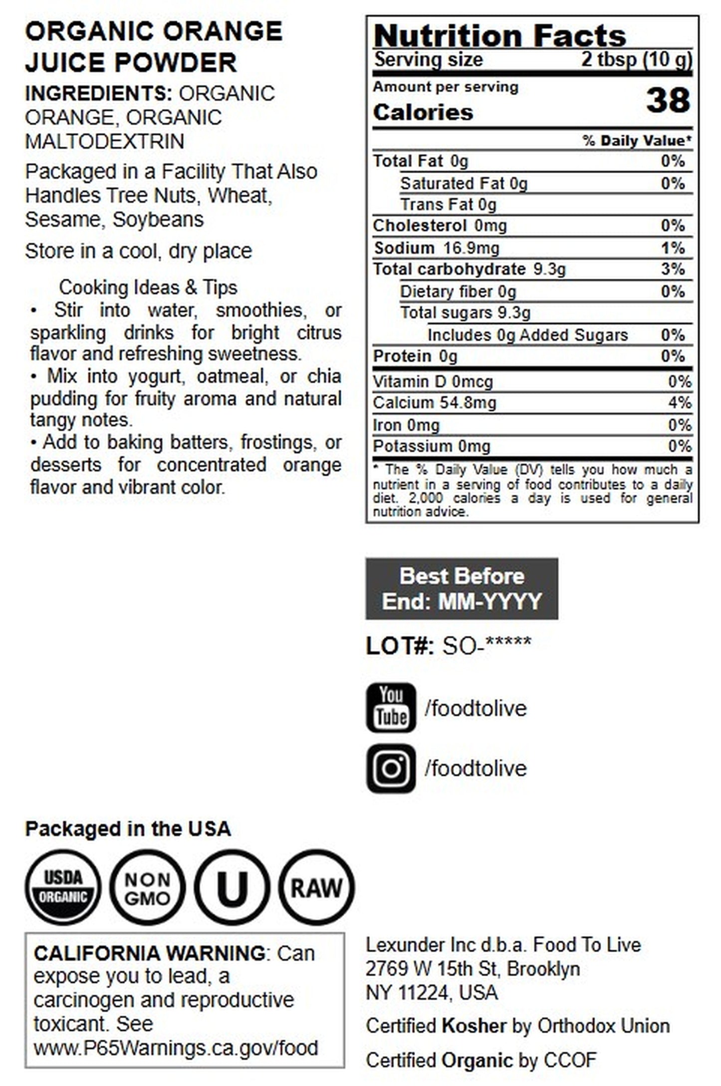Organic Orange Powder - by Food To Live