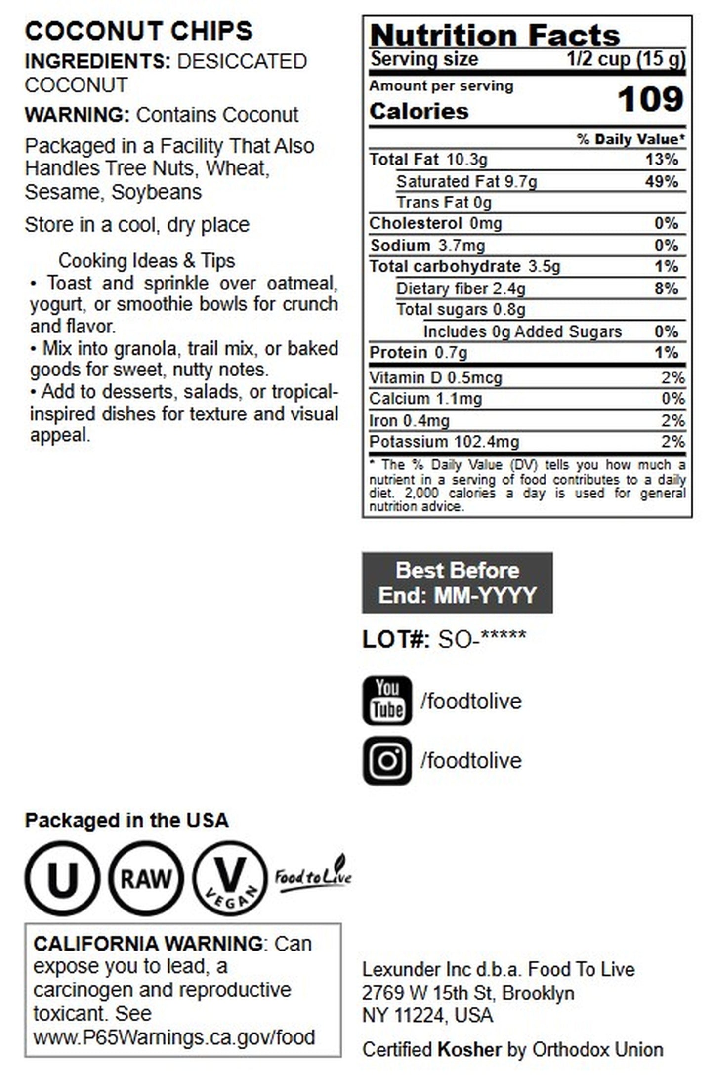 Coconut Chips - by Food To Live