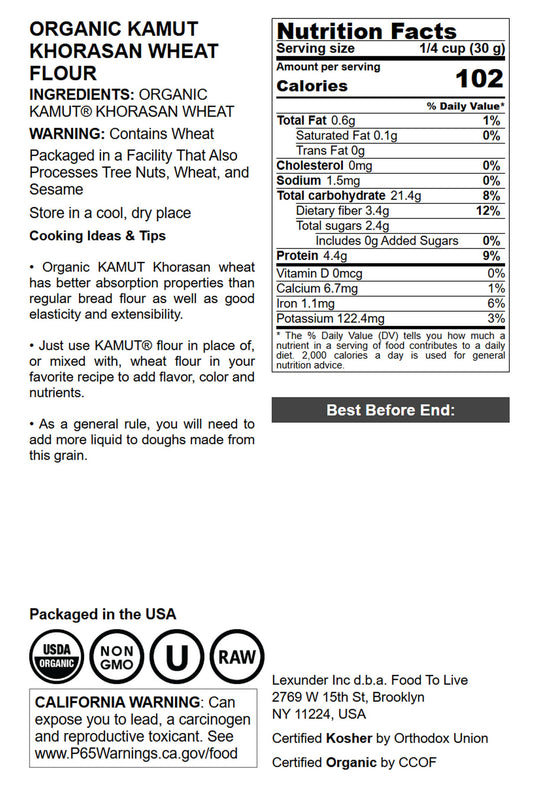 Organic KAMUT Khorasan Wheat Flour - by Food To Live