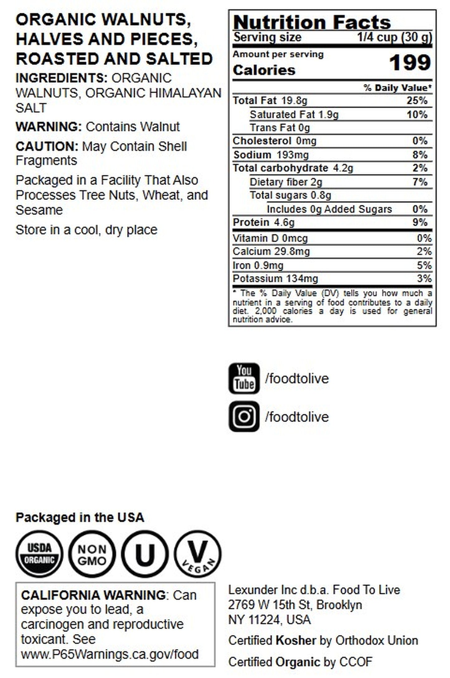 Organic Walnuts, Halves and Pieces, Roasted and Salted - by Food to Live