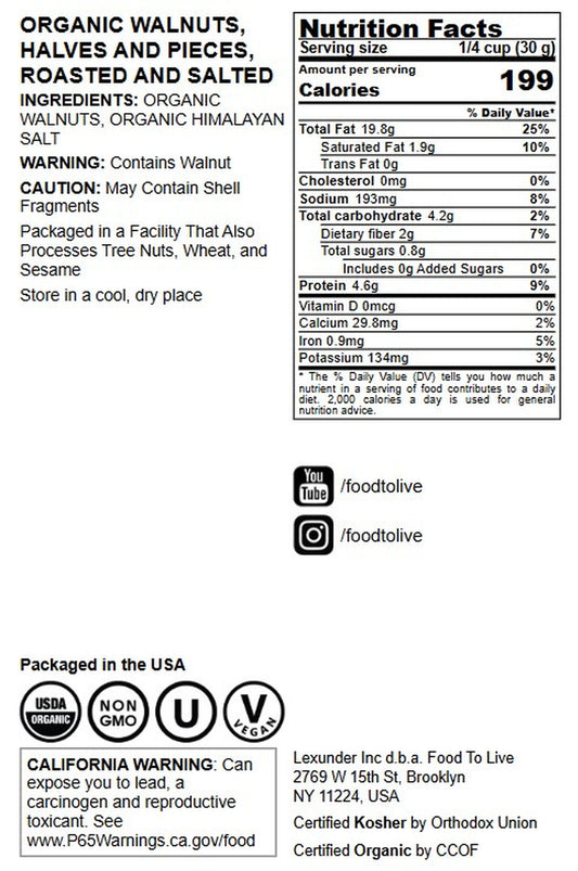 Organic Walnuts, Halves and Pieces, Roasted and Salted - by Food to Live