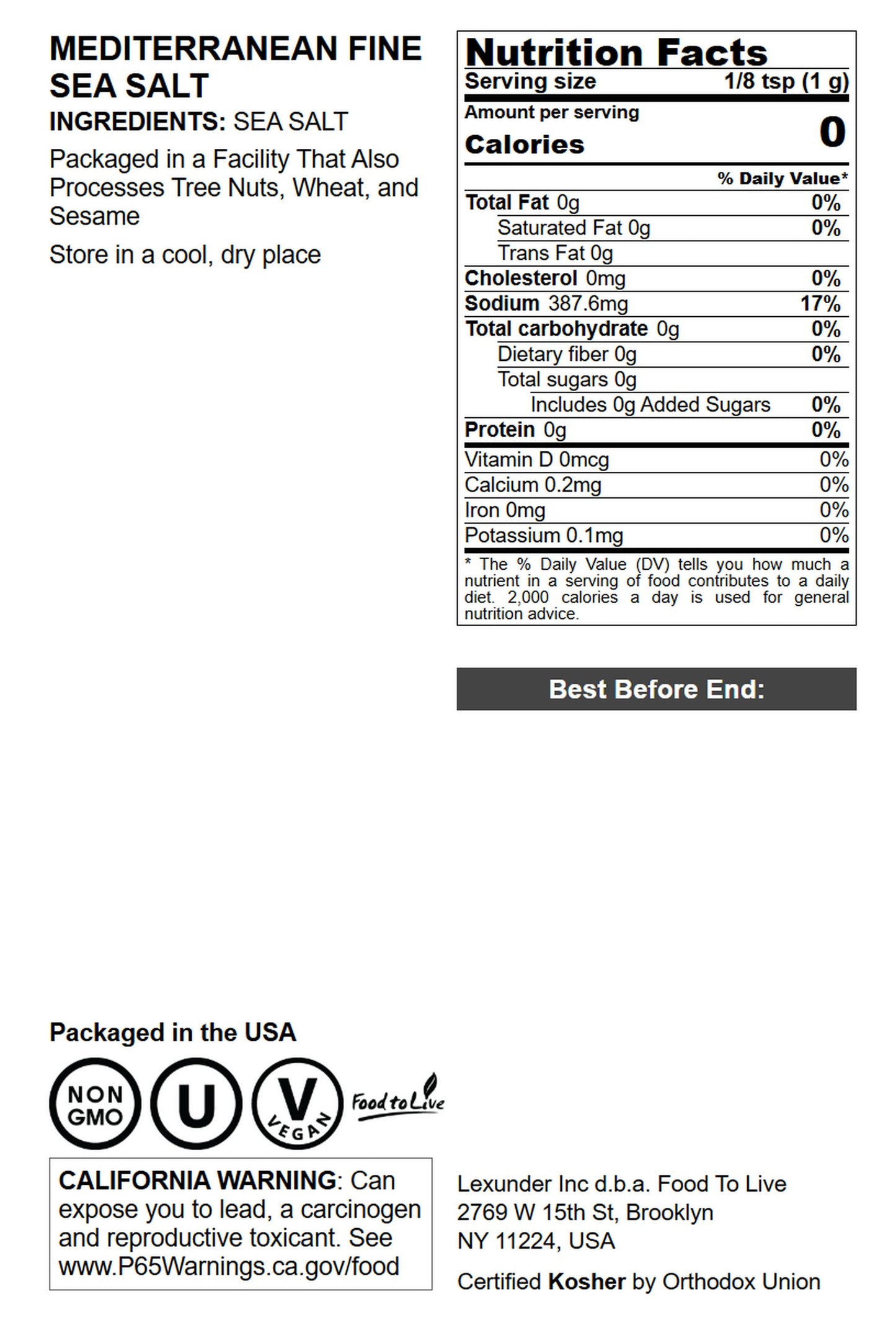 Mediterranean Fine Sea Salt - by Food to Live