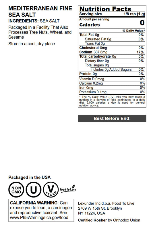 Mediterranean Fine Sea Salt - by Food to Live
