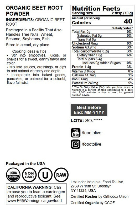 Organic Beet Root Powder- by Food To Live