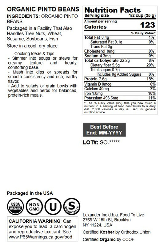 Organic Pinto Beans - by Food To Live