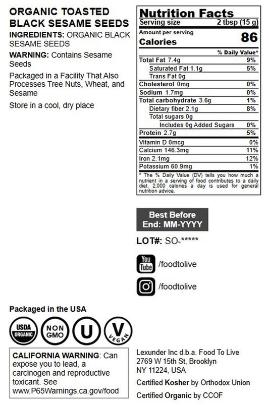 Organic Toasted Black Sesame Seeds - by Food to Live