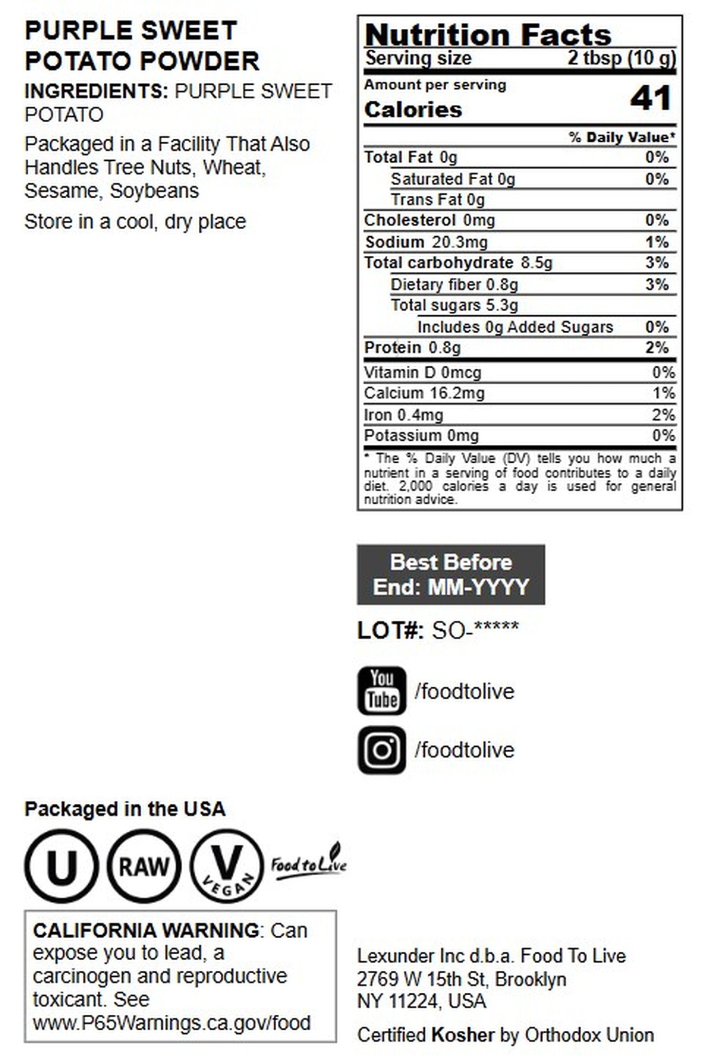 Purple Sweet Potato Powder - by Food To Live