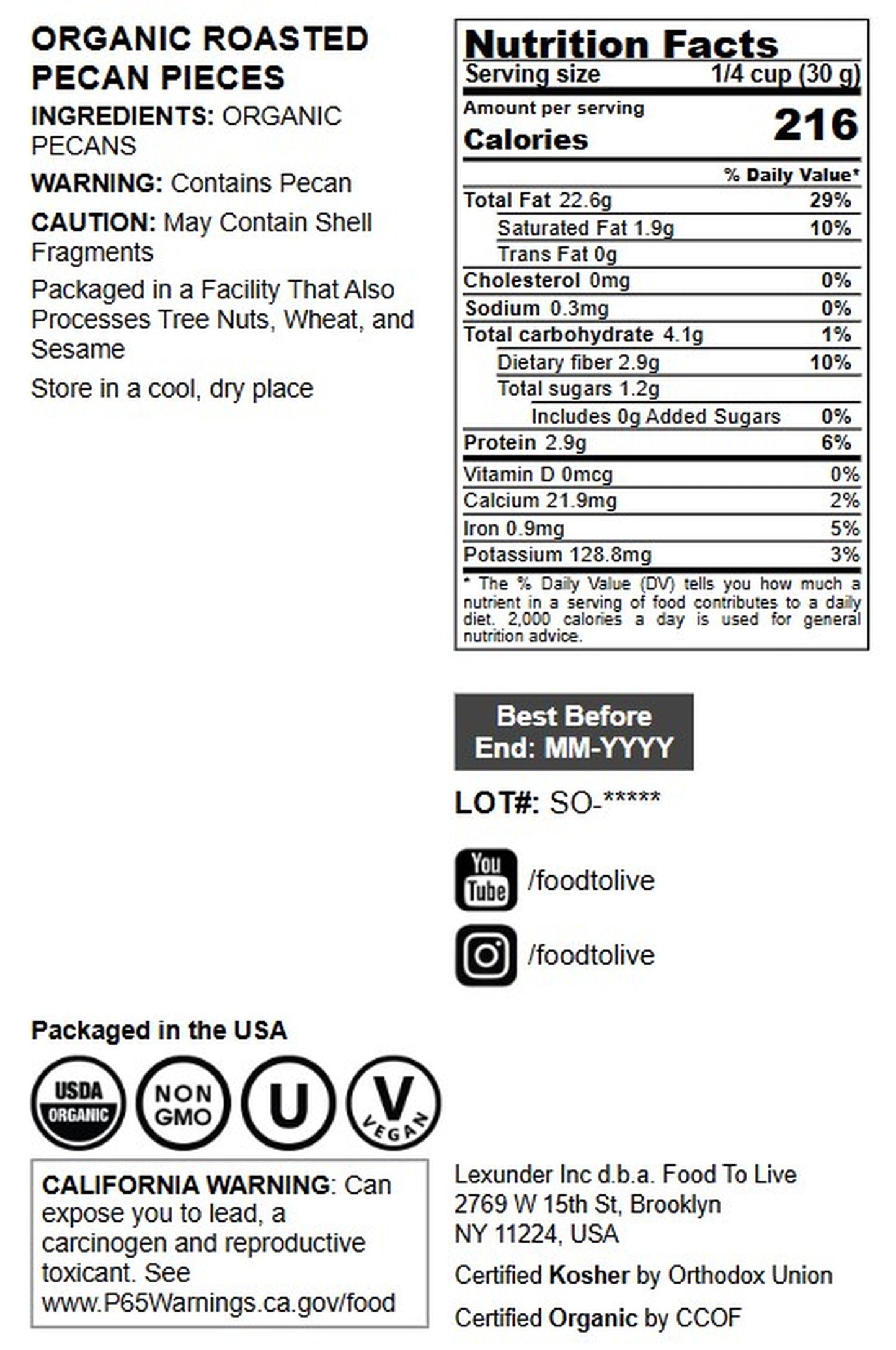 Organic Dry Roasted Pecan Pieces - by Food to Live