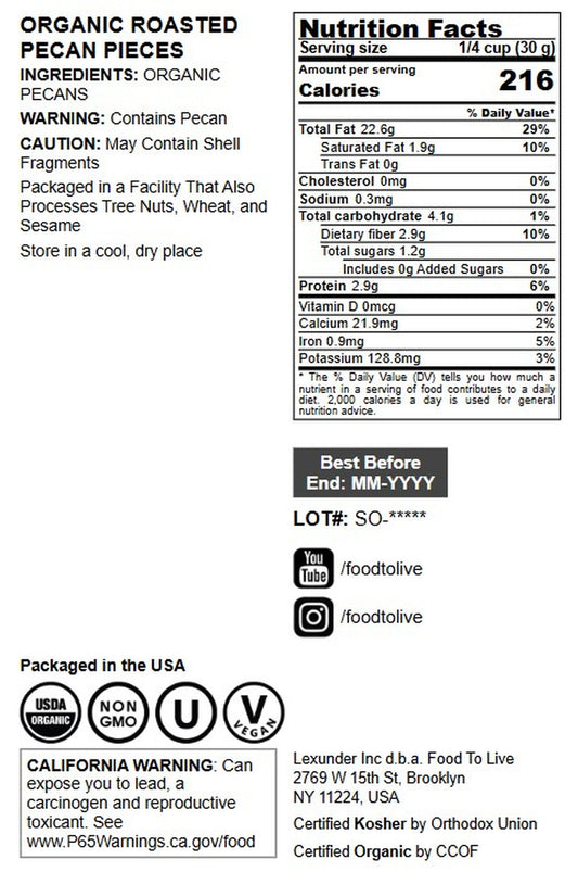 Organic Dry Roasted Pecan Pieces - by Food to Live
