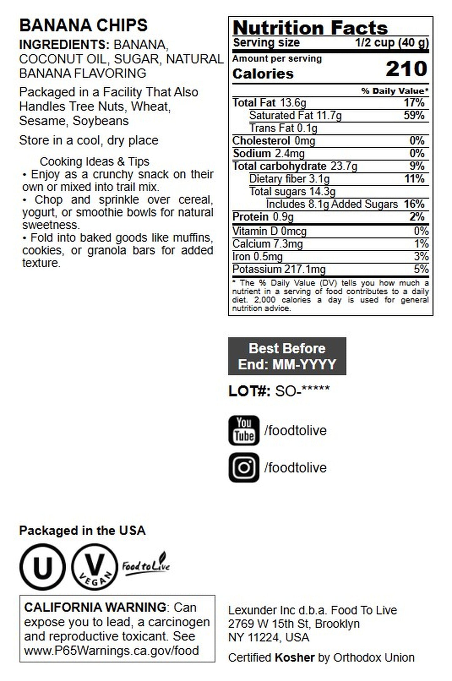 Banana Chips - by Food To Live