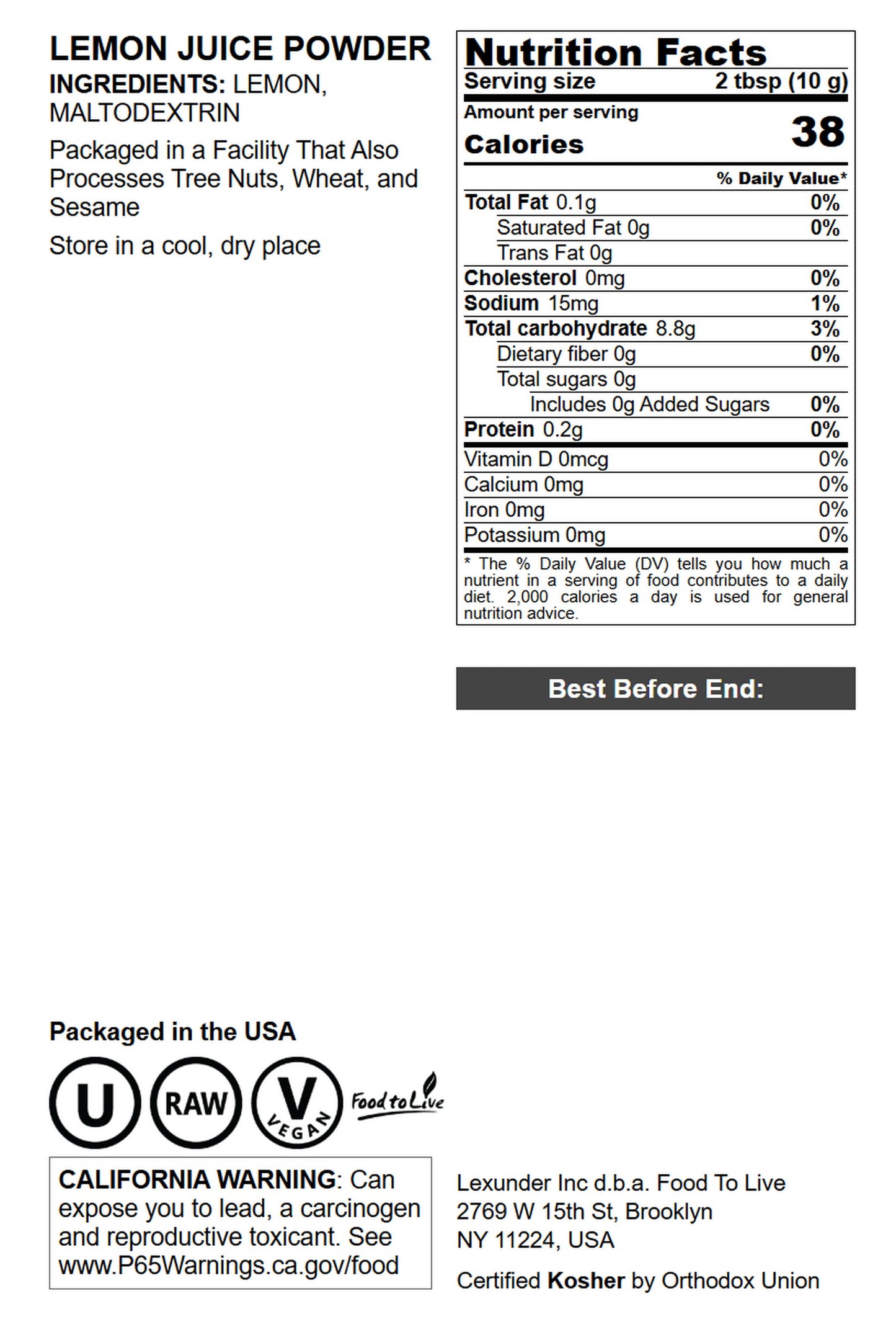 Lemon Juice Powder- by Food To Live